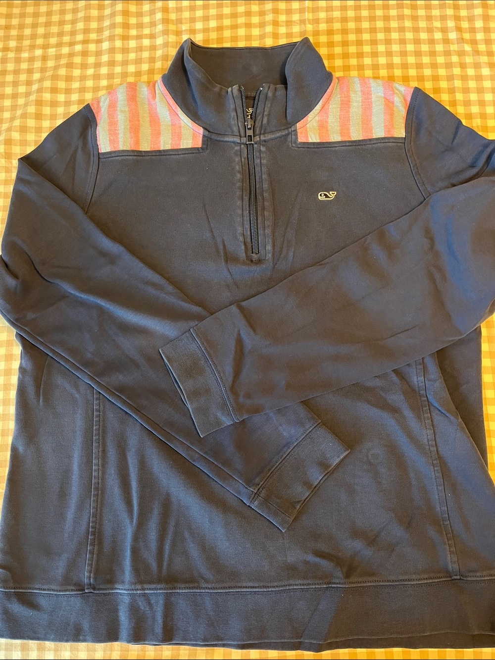 Vineyard Vines Navy Quarter-Zip Pullover with Pink and blue Stripes